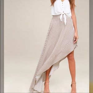 Lulus King harbor tan and white maxi skirt